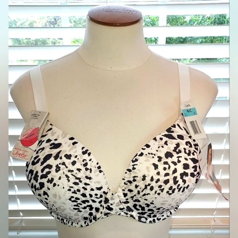 Lilyette White/Black/Grey Animal Print Absolute Solution T-Shirt Bra NWT